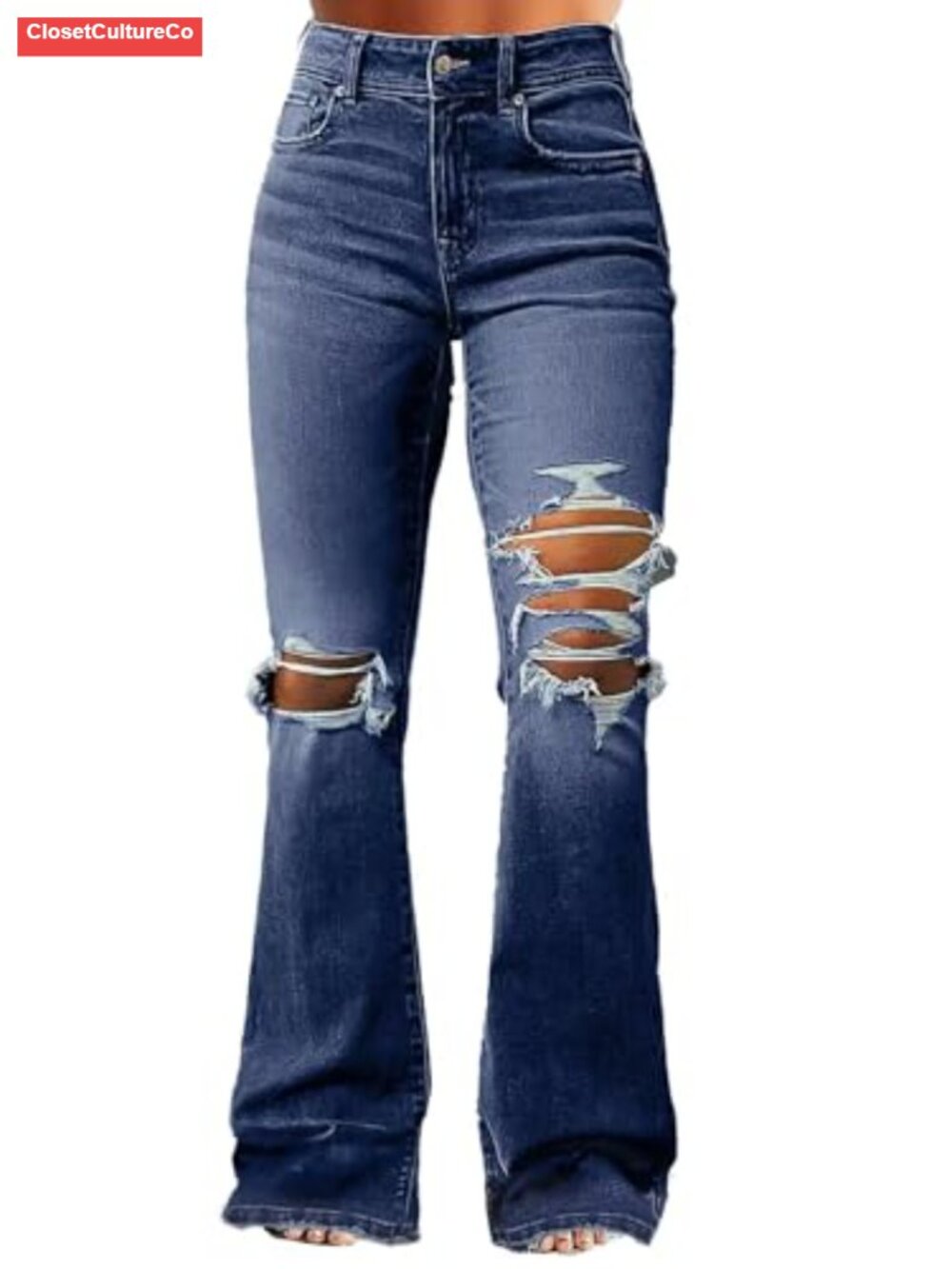Women's Flare Bootcut Jeans Ripped Distressed Stretch Mid Rise Denim